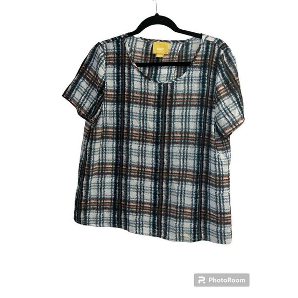 ✨Anthropologie Maeve Plaid Draped Sz Medium Top✨ - Picture 4 of 8